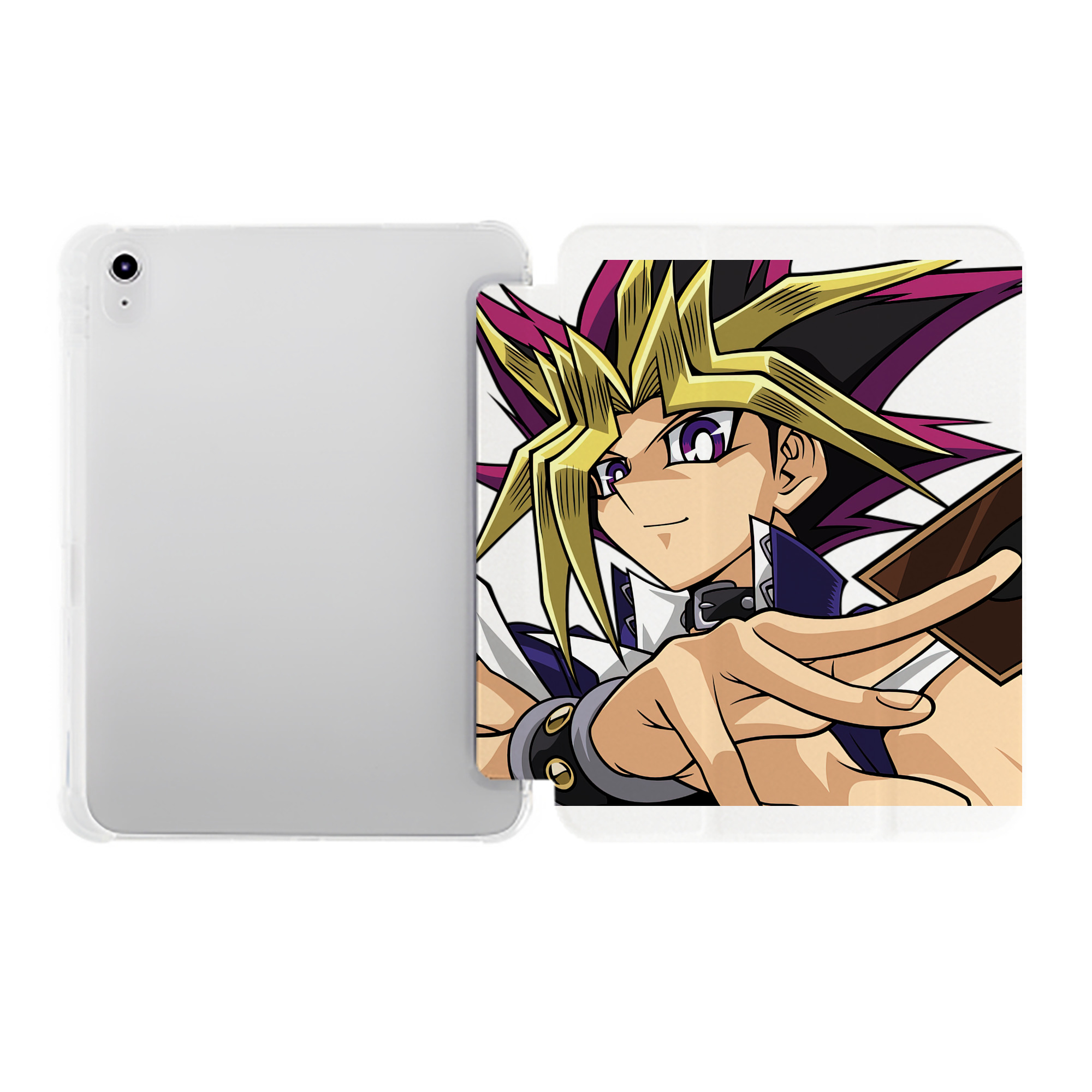 （画像用） 遊☆戯☆王 Yu-Gi-Oh! IPad ケース ペン収納付き 三つ折りスタンド PUレザー×シリコン 対応機種9.5/10.5/10.9インチ
